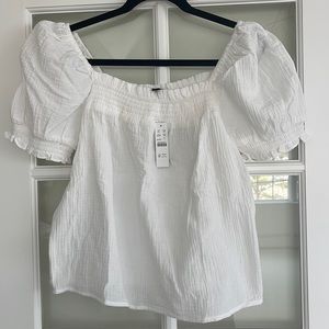 J crew square neck puff sleeve top NWT white size large style WT0002